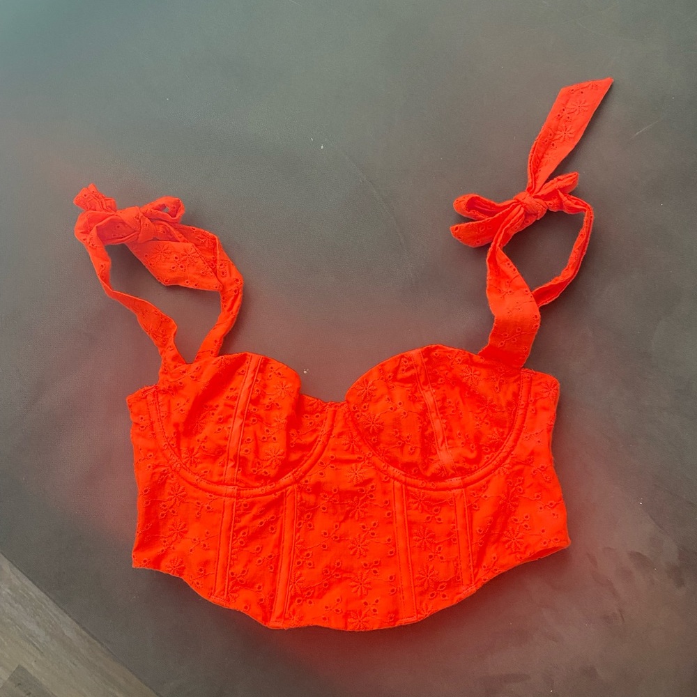 TIGER MIST RED CORSET EYELET TOP